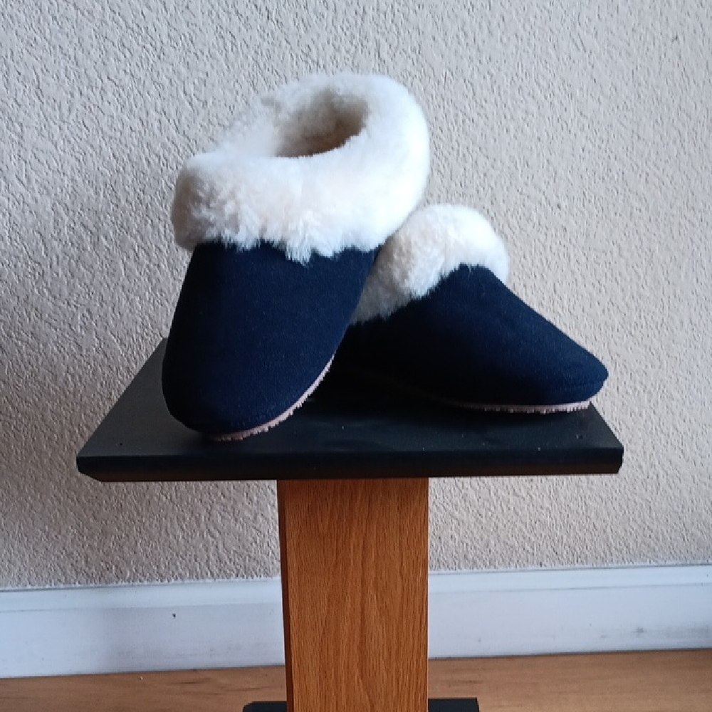 Cozy Navy Blue Shoes with White Fur Lining